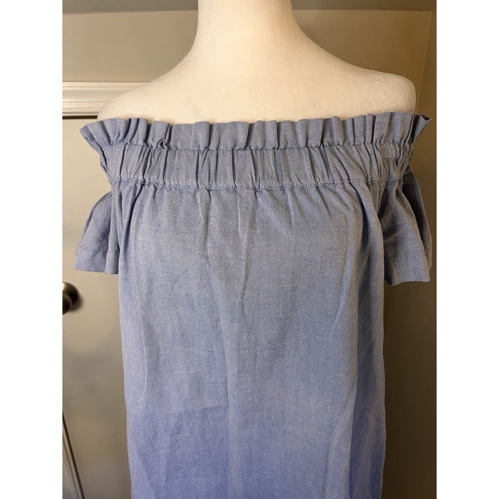 Vineyard Vines Dress Off Shoulder Red Embroidered Oxford Preppy Small Cotton - Picture 4 of 10